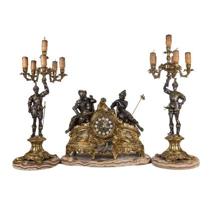 Reloj de sobremesa con guarnición, fin. S. XIX- ppios S. XX.