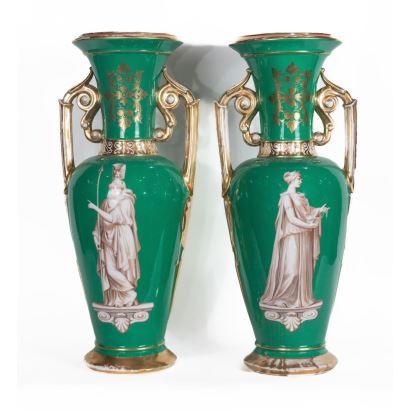 Pareja de jarrones en porcelana, S. XIX