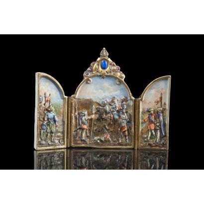 Tríptico en porcelana de Potschappel, ffs. XIX. 