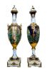 Pareja de jarrones monumentales estilo Sevrés. Porcelana.
